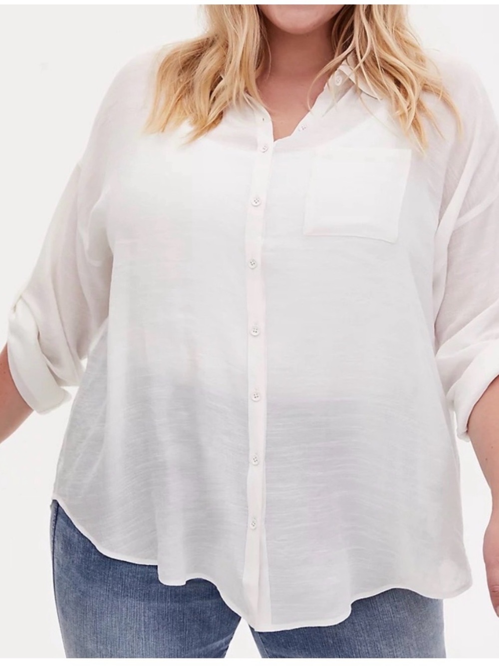 torrid White Button-Front Pocket Blouse